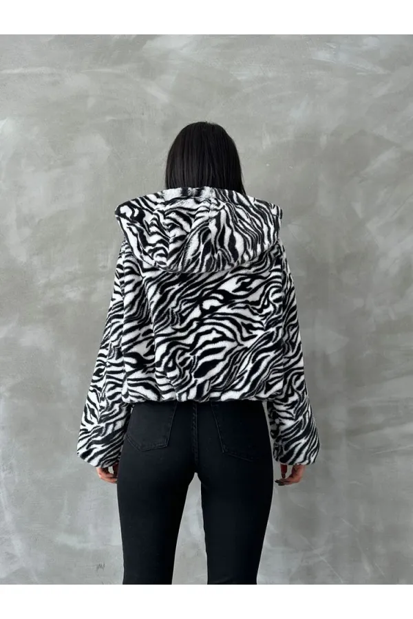 Leopar Bskılı Pejuş Toptan Mont - Siyah Zebra | TOPSHOW | F1654