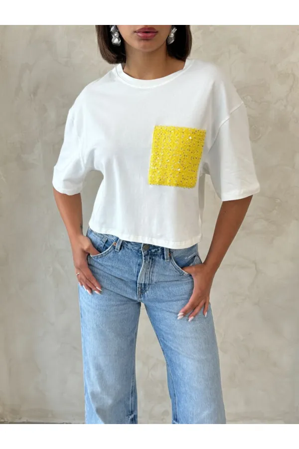 Wholesale T-Shirt with Pocket Detail - Yellow | Topshow