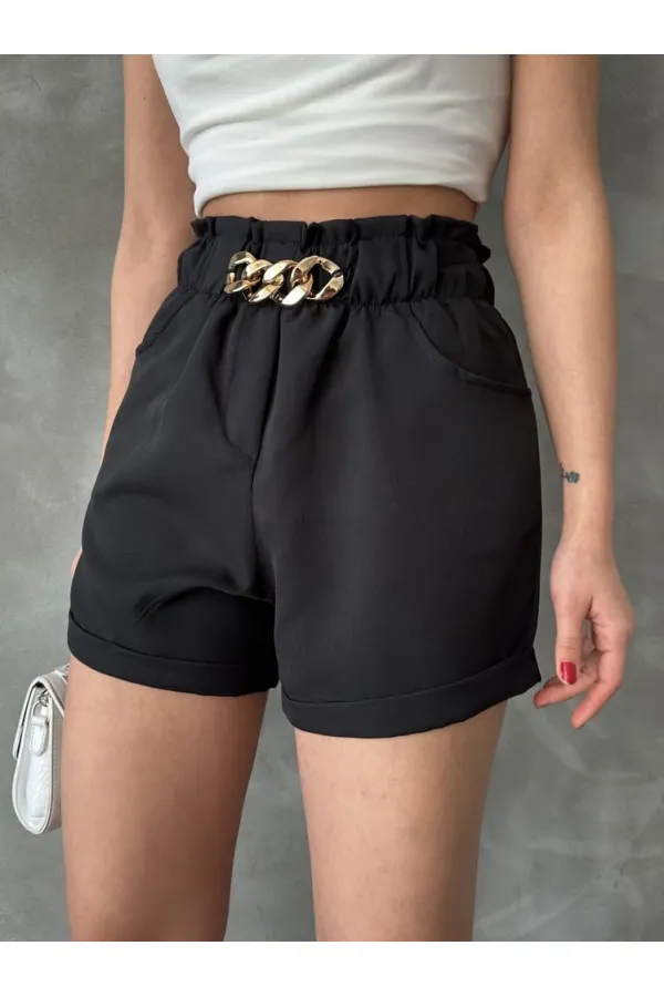 Short noir à poches et ceinture Topshow en gros