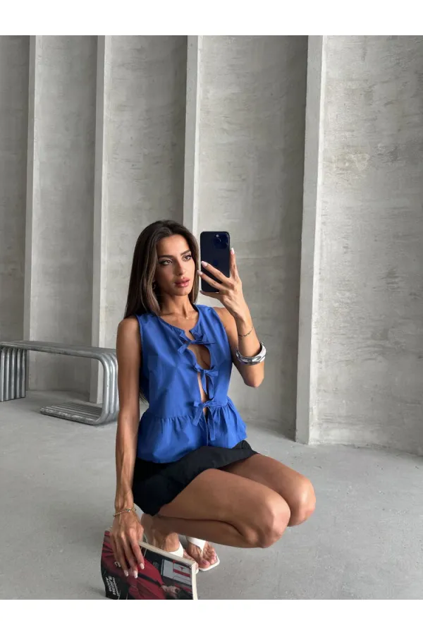 Topshow Saks Front Tie Wholesale Blouse