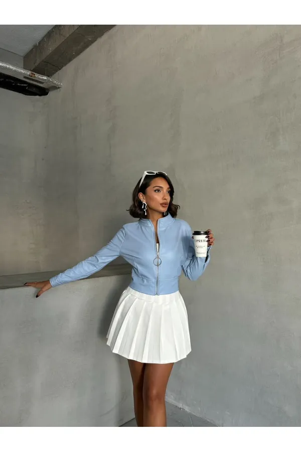 Veste en cuir en gros - Bleue | TOPSHOW | F0443