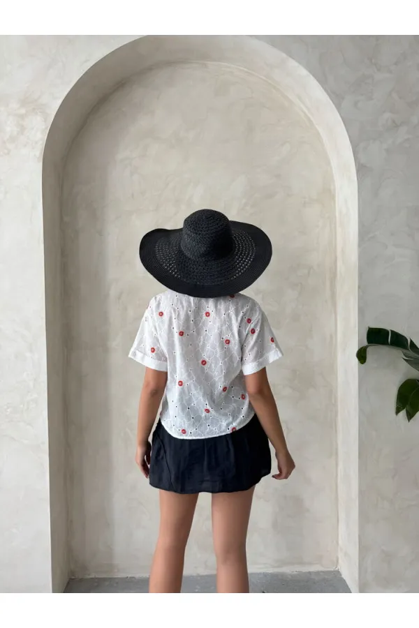 Nakışlı Brode Toptan Gömlek - Kırmızı Dsn1 | Topshow