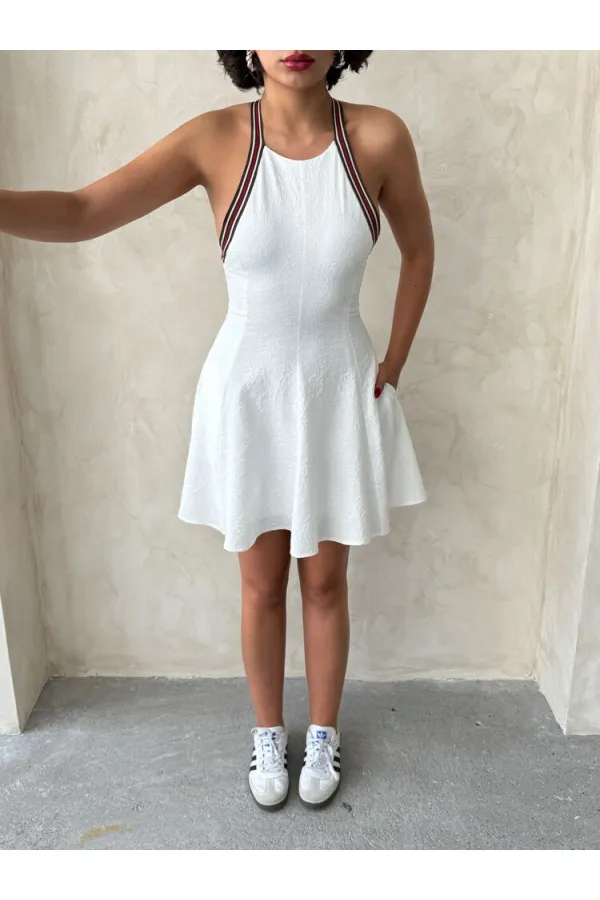 Robe sans manches rayée - Crème | Topshow