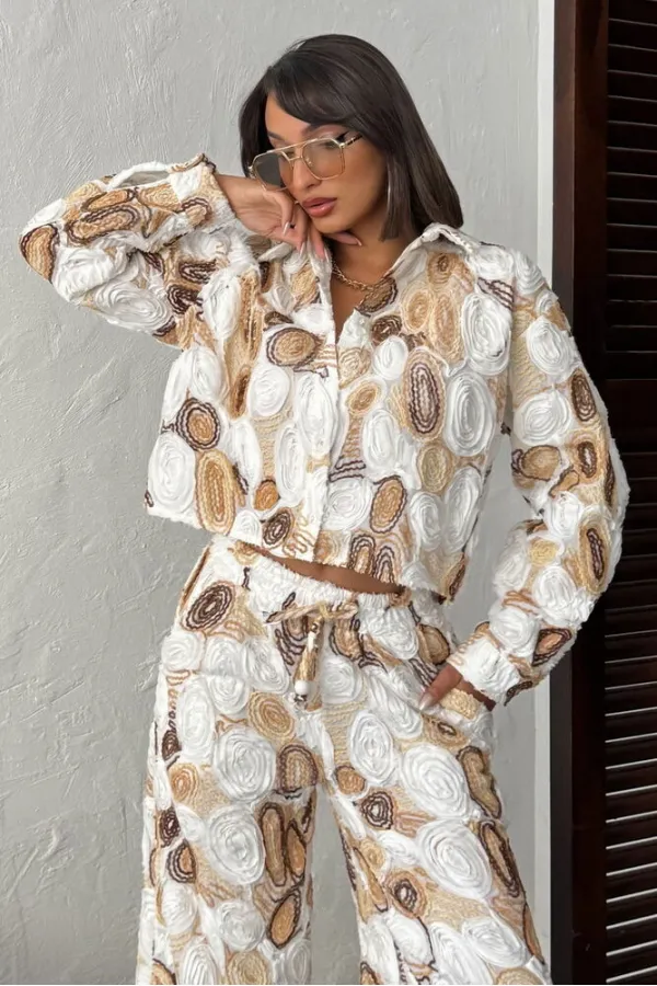 Topshow Toptan Desenli Gömlek Ceket - Kahve | F1964