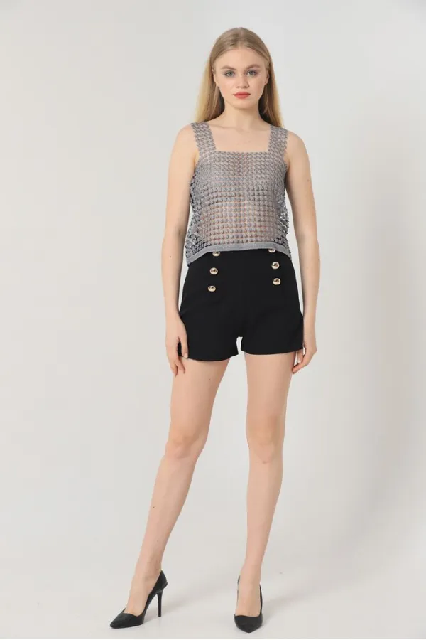 Débardeur en maille pailletée découpée au laser - Gris pailleté | TOPSHOW