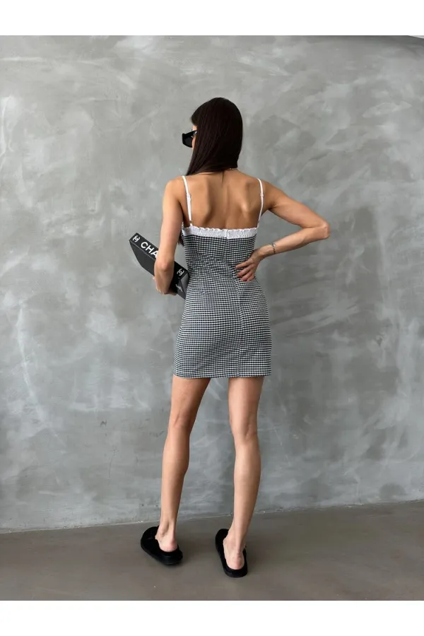 Topshow Siyah Pitikare Askılı Toptan Elbise