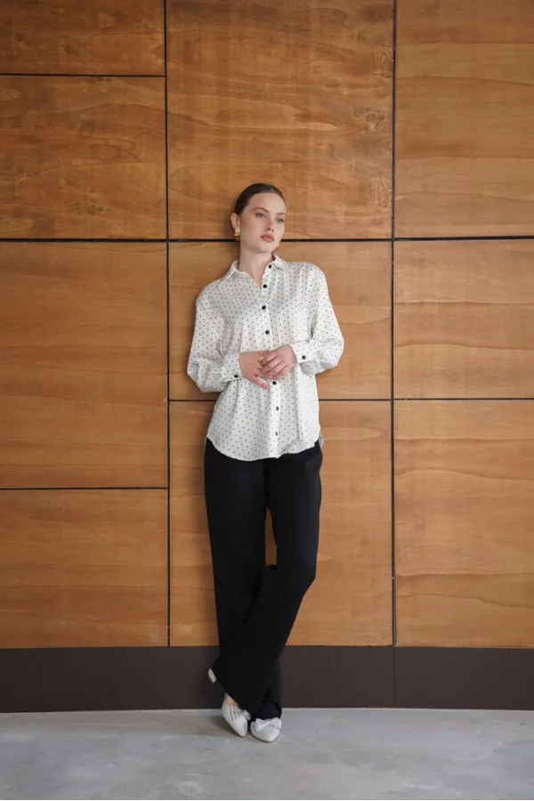 Chemise satinée à pois - Crème | F2076 - Topshow