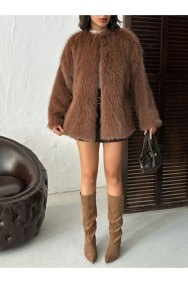 Faux Fur Wholesale Jacket - Brown | TOPSHOW | F1608