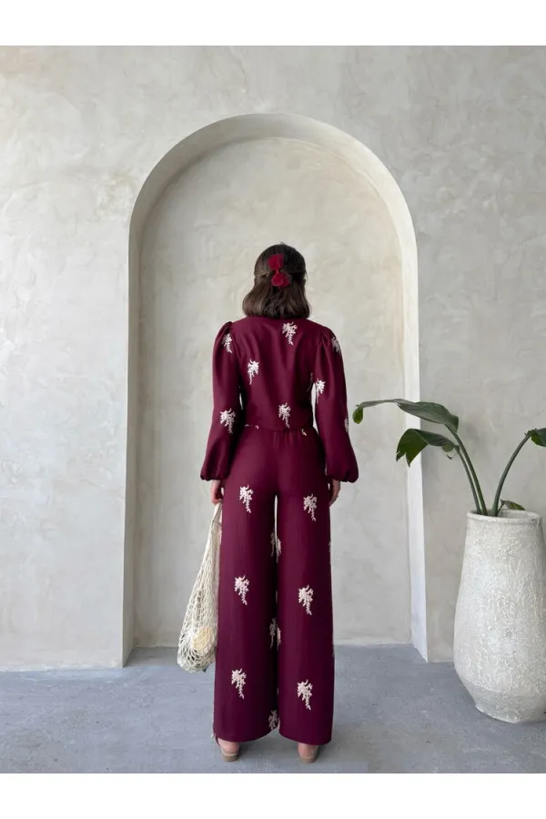 Embroidered Wholesale Trousers - Claret Red | Topshow | F1712