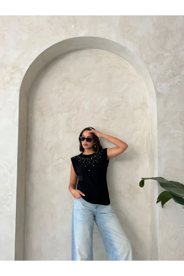 Wholesale Blouse with Stone Detail - Black | Topshow