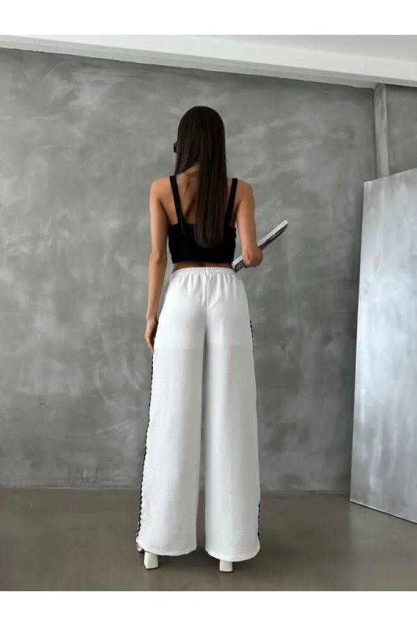 Pantalon Topshow crème en soutache avec détails, vente en gros