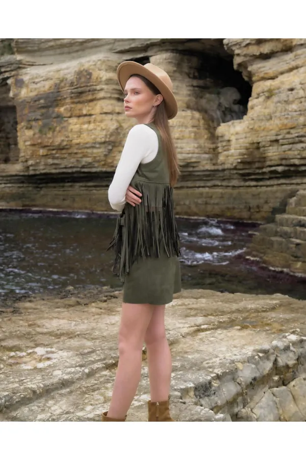 Tassel Dropped Wholesale Vest - Khaki | TOPSHOW | F1806