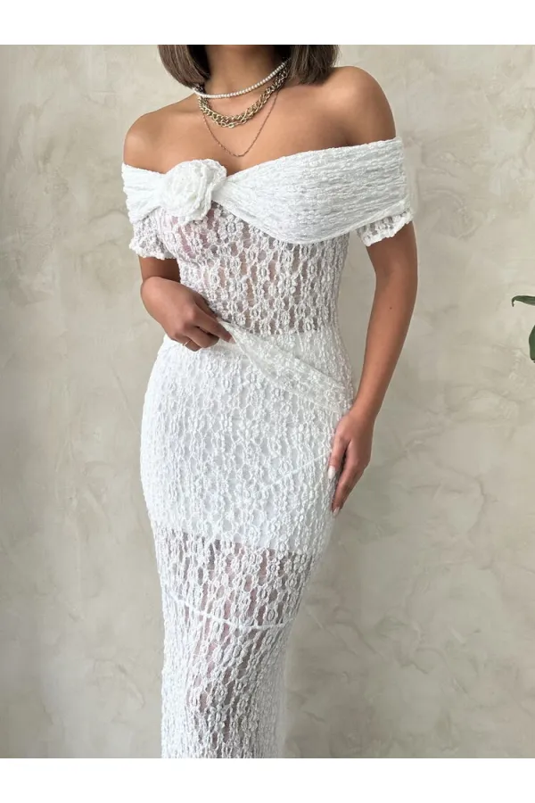 Wholesale Evening Blouse with Rose Detail Lace - Cream | TOPSHOW