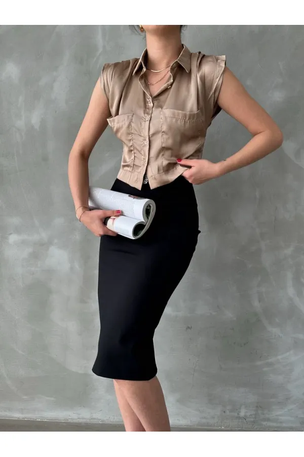 Topshow Mink Zero Sleeve Satin Above Belly Wholesale Shirt