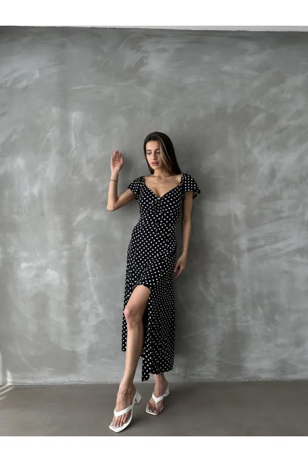 Robe Topshow noire à pois et imprimé floral (vente en gros)