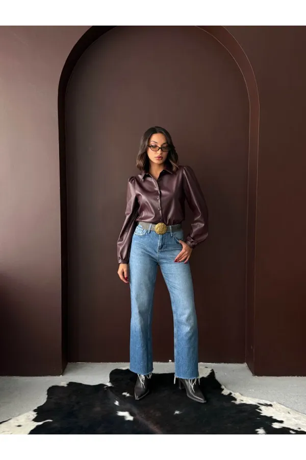 Chemises en similicuir Topshow en gros - Marron | F2044