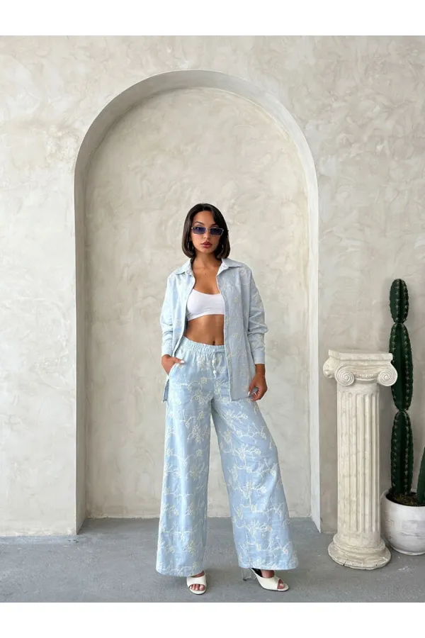 Pantalon brodé Süzüne - Bleu | Topshow | F1927