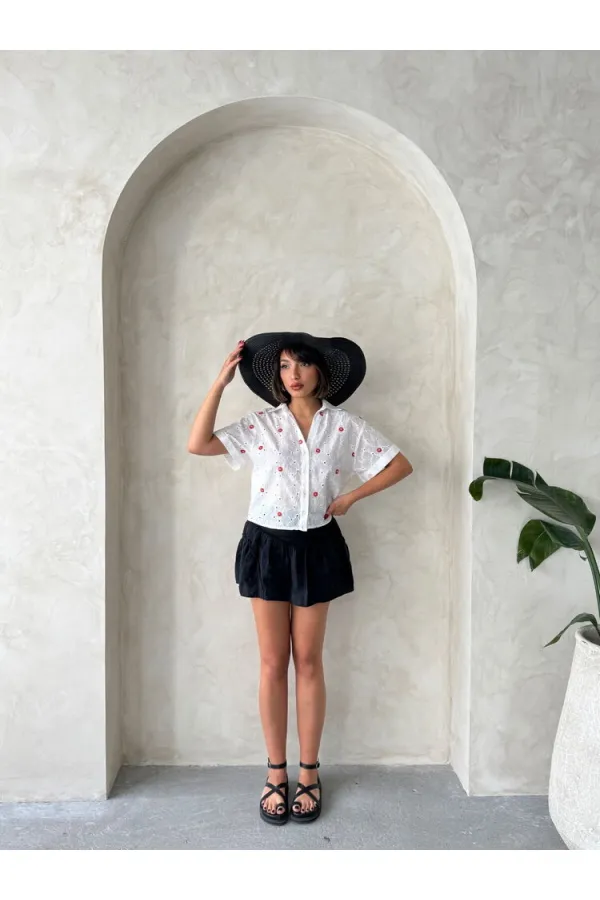 Nakışlı Brode Toptan Gömlek - Kırmızı Dsn1 | Topshow