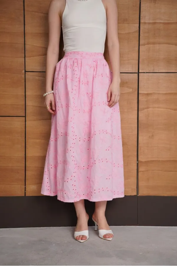 Embroidered Long Skirt - Pink | F2080 - Topshow
