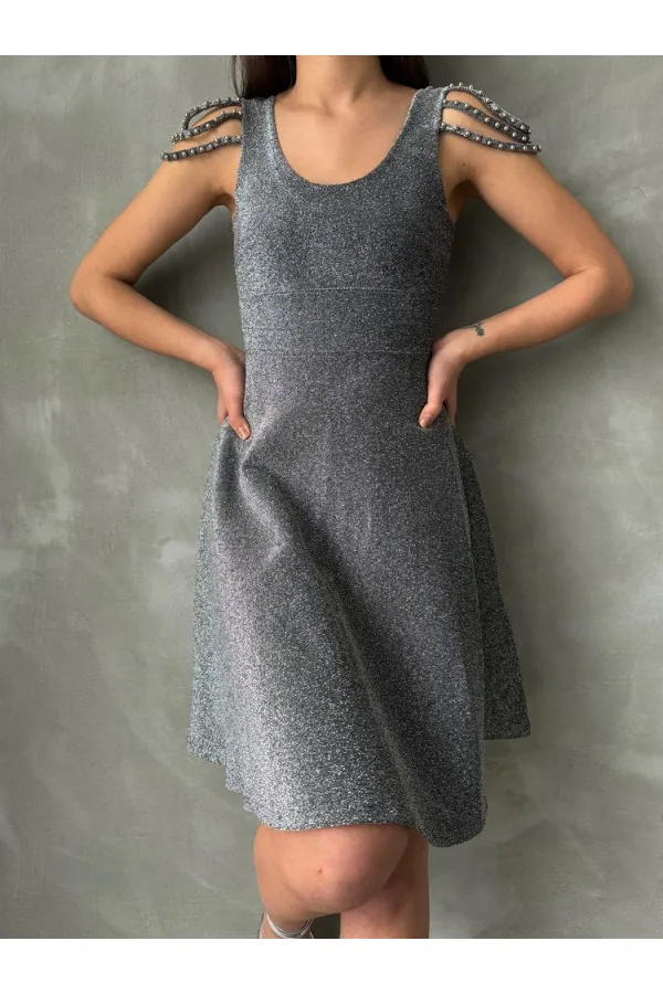 Topshow Gümüş Simli Toptan Elbise