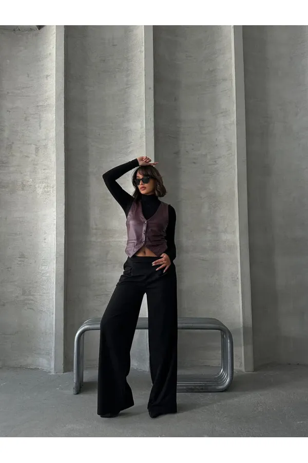 Gilet en cuir boutonné en gros - Rouge bordeaux | TOPSHOW | F1503