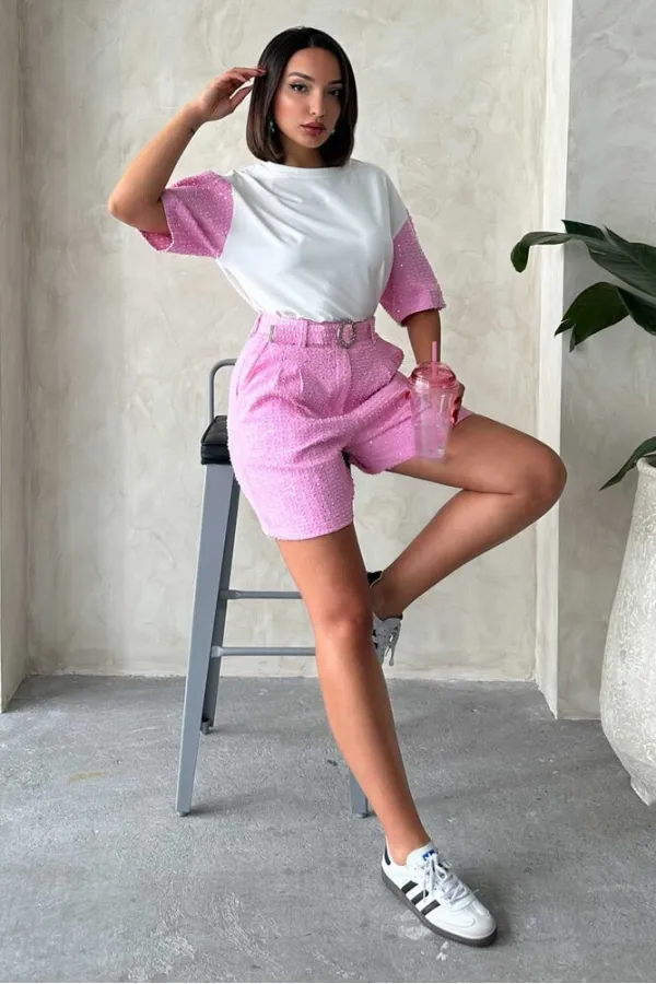 Pullu Kot Şort - Pembe | Topshow