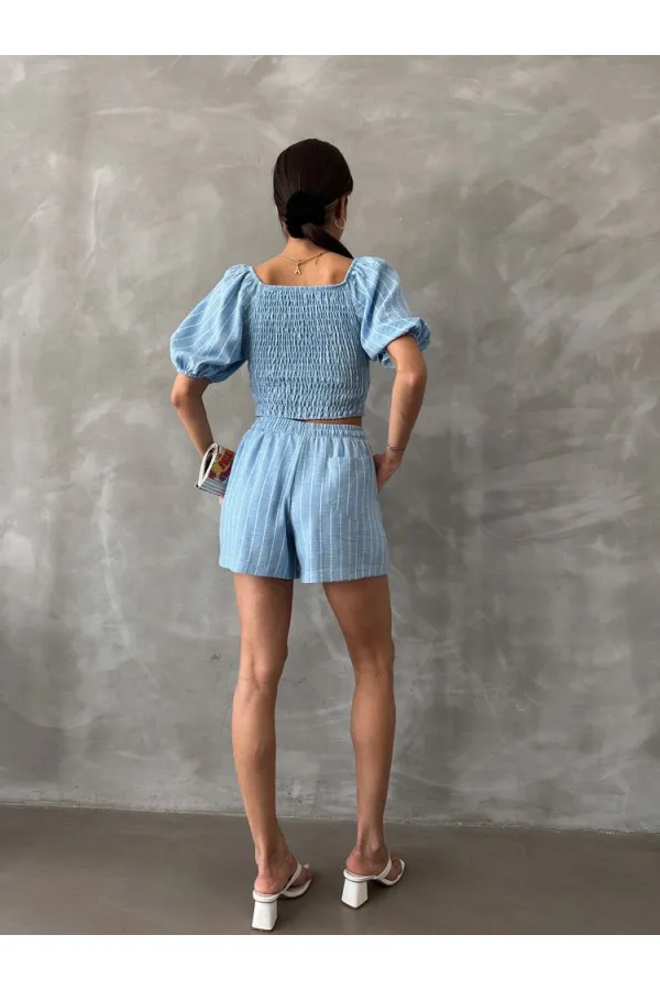 Topshow Blue Striped Gipel Wholesale Blouse