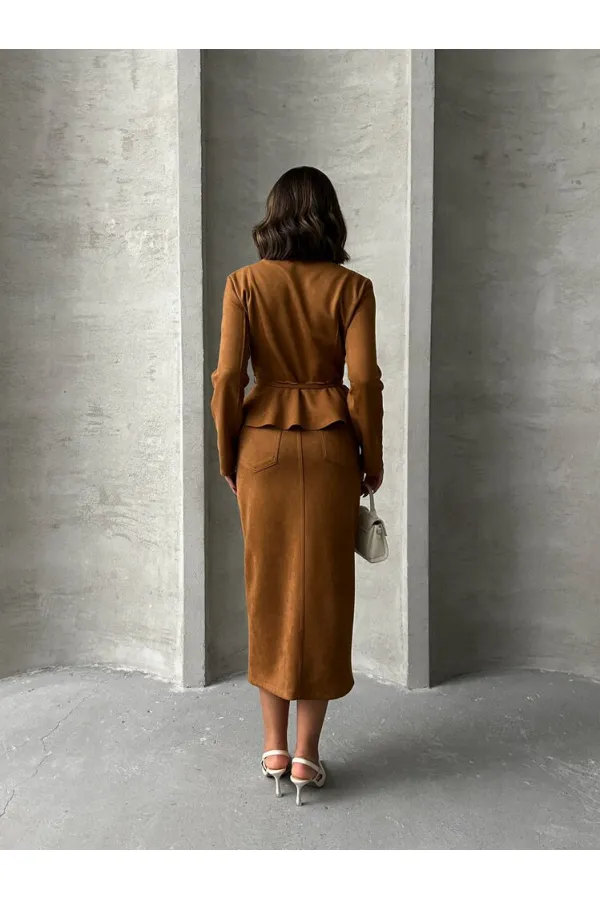 Süet Toptan Etek - Taba | TOPSHOW | F1761