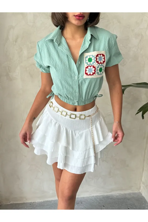 Nakışlı Cepli Toptan Gömlek - Çağla | TOPSHOW