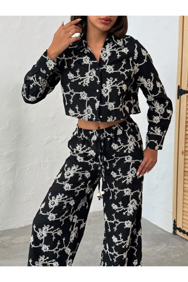 Süzüne Nakışlı Gömlek - Siyah | Topshow | F1926