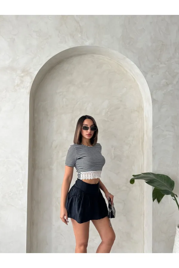 Striped Blouse with Lace Skirt - Bold Stripes | Topshow