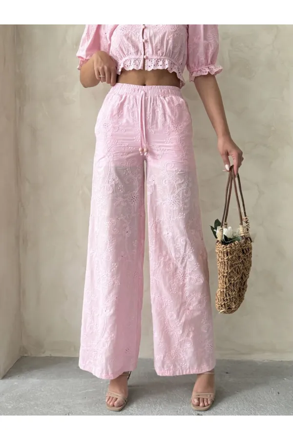 Nakışlı  Pantolon - Pembe | Topshow