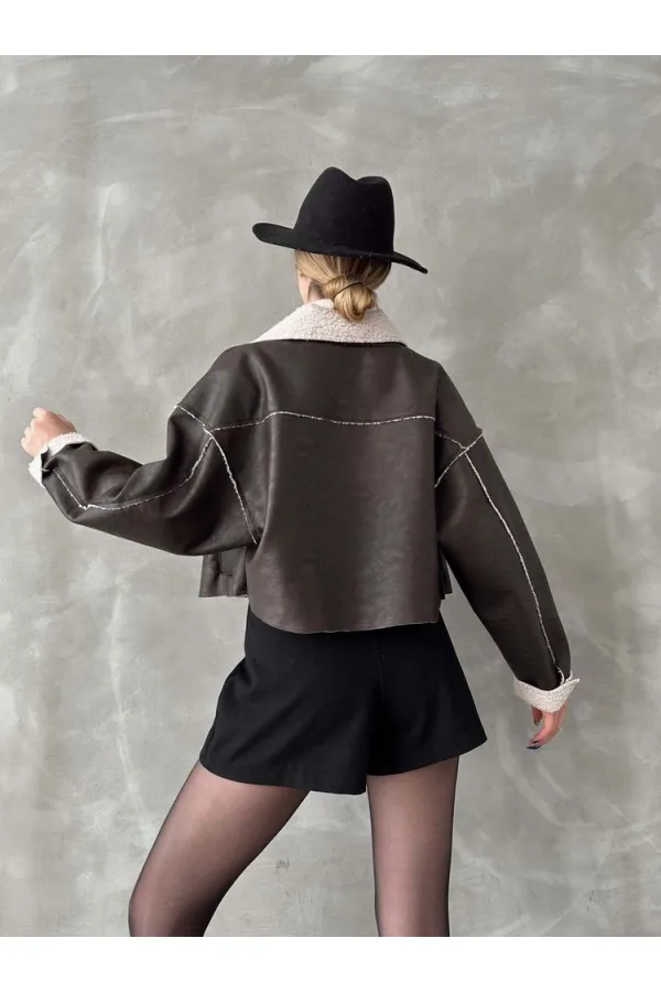 Nubuk Yakası Kürklü Toptan Mont - Kahve | TOPSHOW | F1577