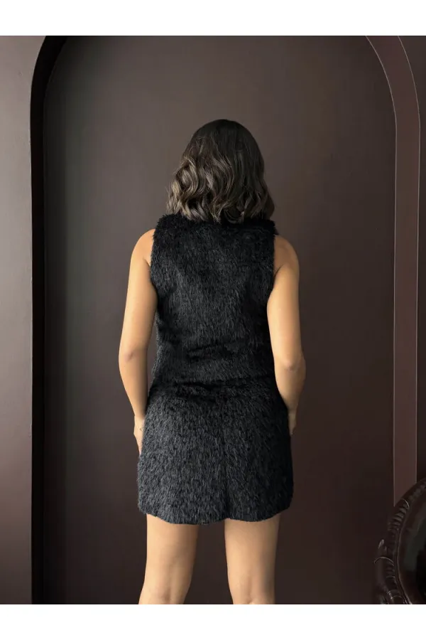 Topshow - Toptan Vintage Tarz Siyah Tüylü Kadın Yelek