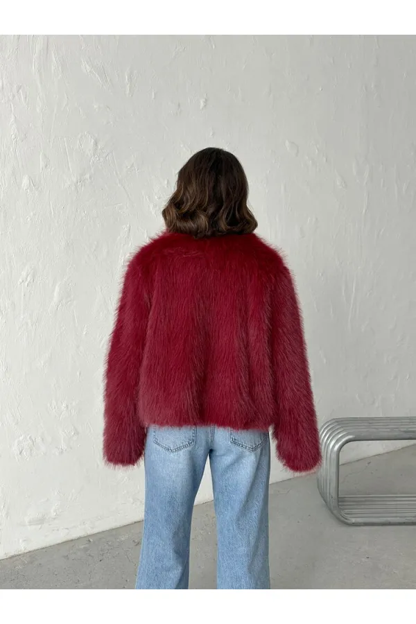 Topshow - Manteau en fausse fourrure pour femme - Bordeaux (vente en gros)