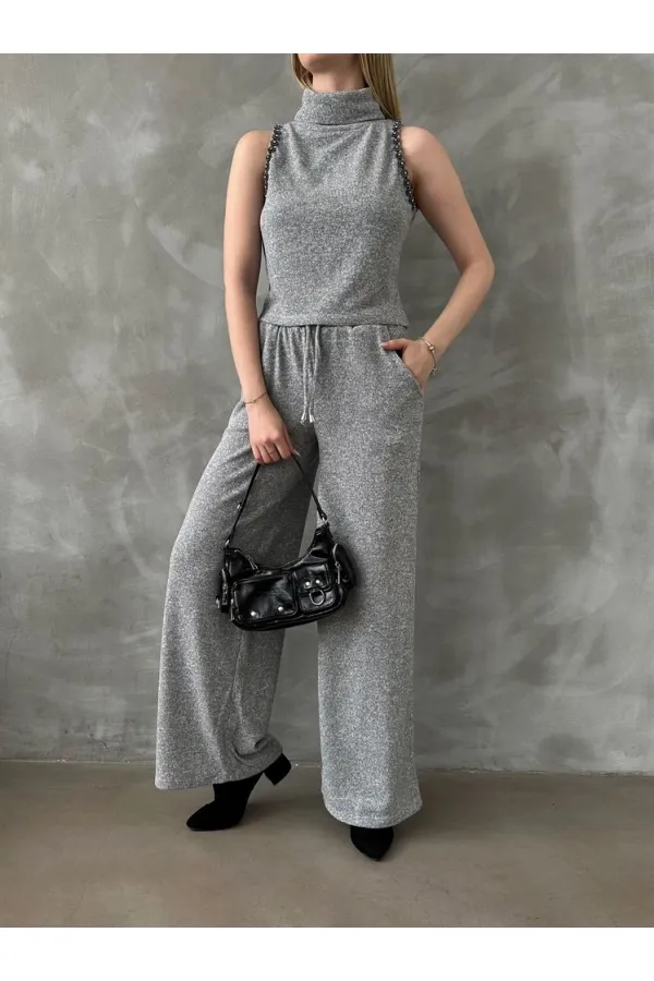 Pantalons en maille gris en gros | TOPSHOW | F1486