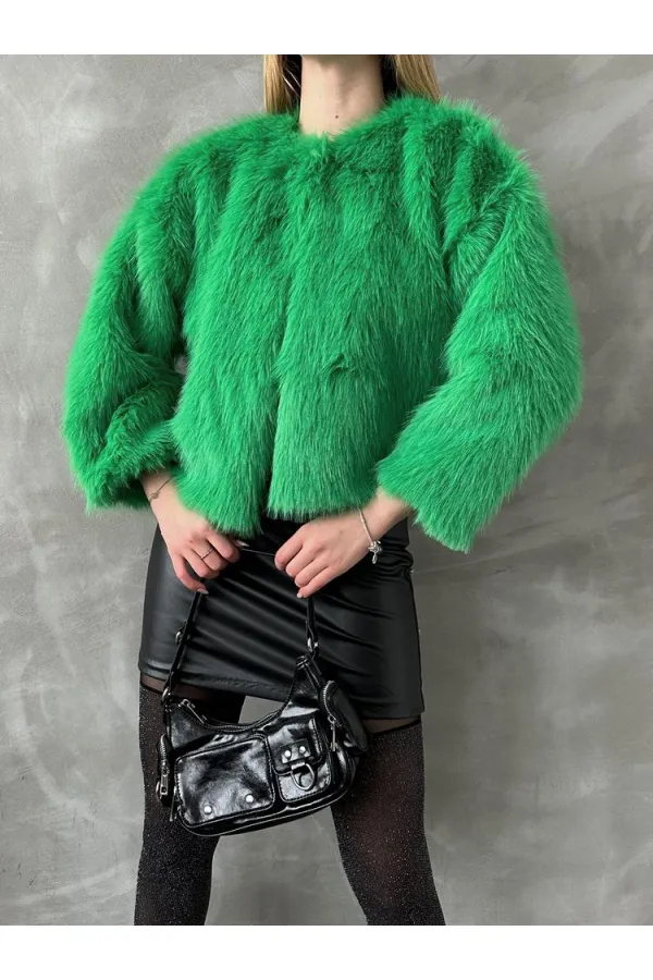 Veste en fausse fourrure en gros - Émeraude | TOPSHOW | F1615