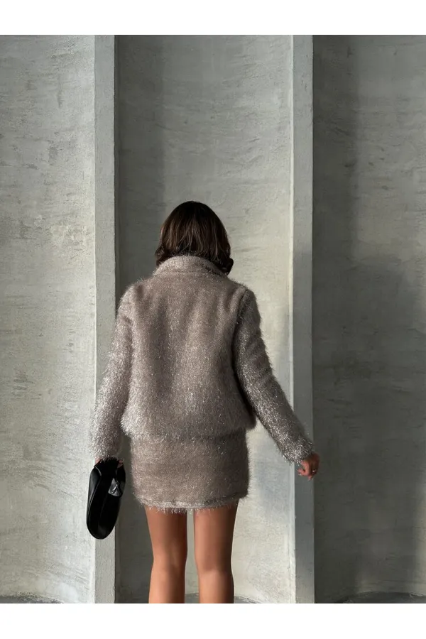 Manteau à franges pailletées en gros - Gris | TOPSHOW | F1838