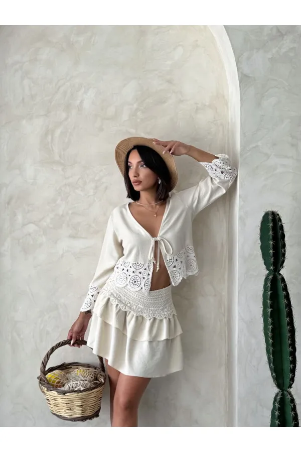 Guipure Detailed Skirt - Stone | Topshow