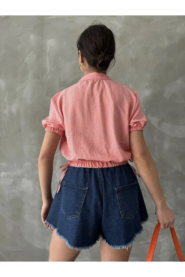 Chemise Topshow orange Pitikare à manches élastiques et taille en gros