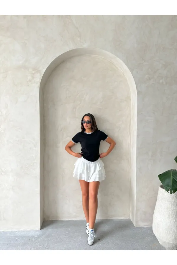 T-shirt Topshow noir et crème à col rond en gros