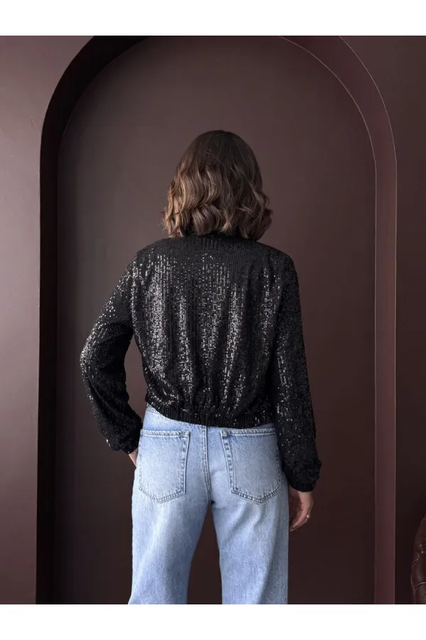 Topshow - Veste à sequins noirs pour femme (vente en gros) - Tenue de soirée élégante