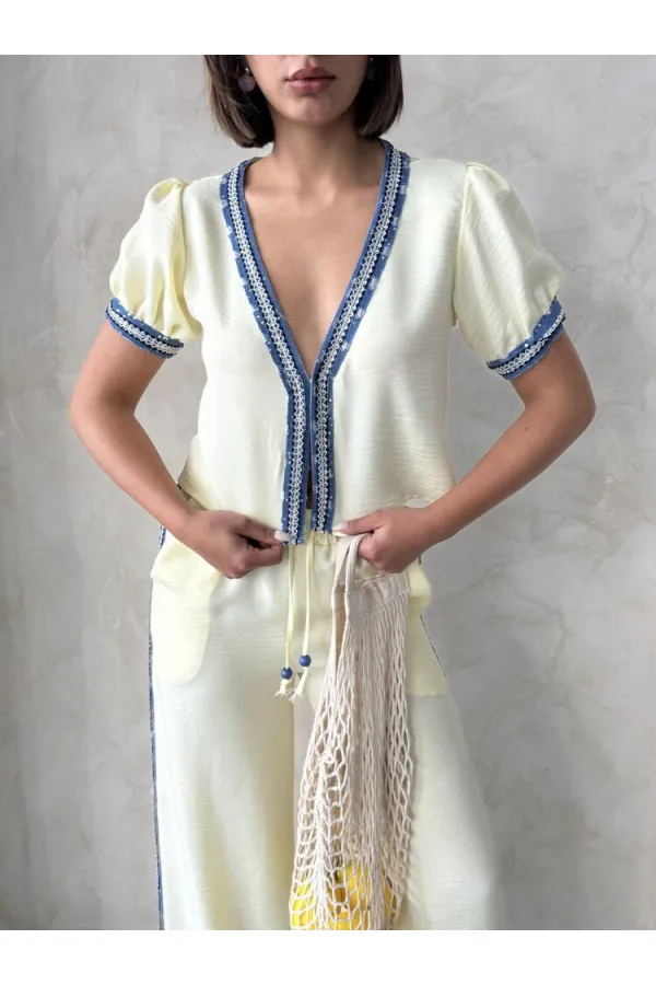 Kot Detaylı Ceket   Sarı | Topshow