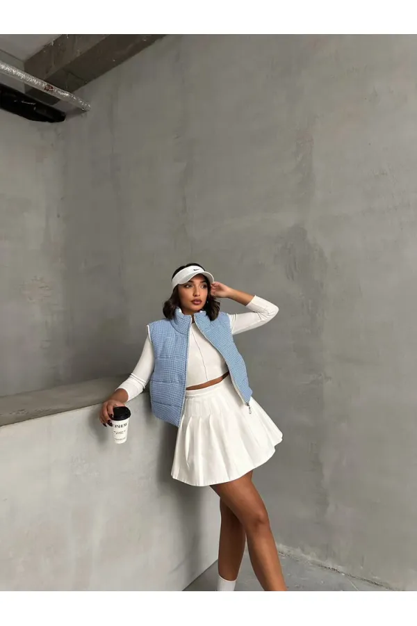 Pitikare Desen Elyaflı Şişme Toptan Yelek - Saks | TOPSHOW | F1741