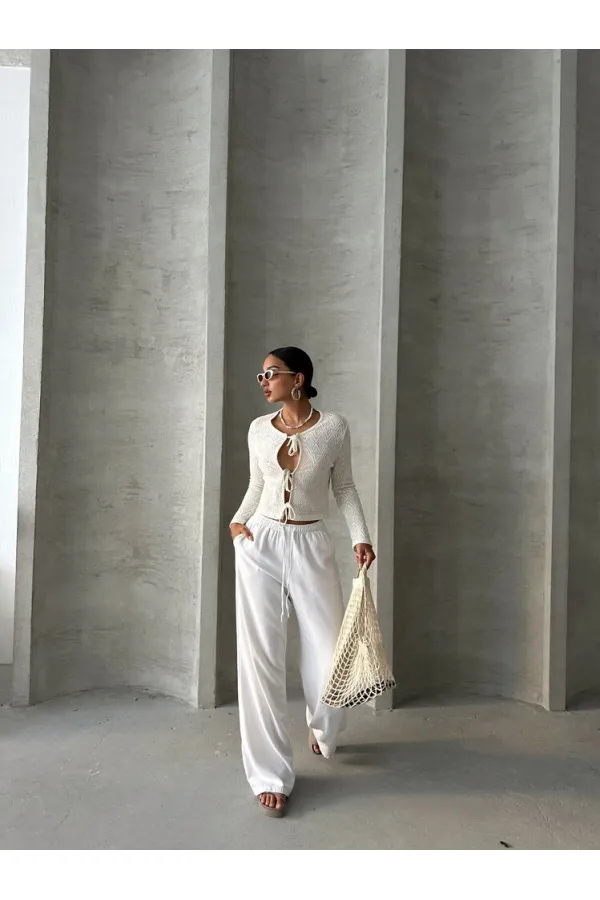 Chemisier à nouer sur le devant en gros - Crème | TOPSHOW | F1705