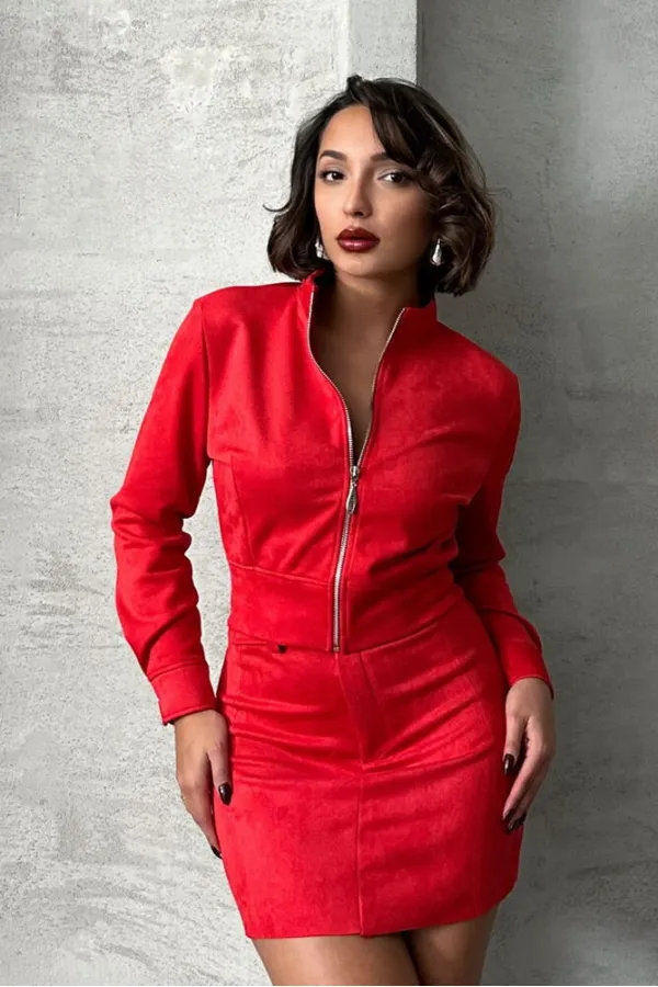 Zippered Wholesale Jacket - Red | TOPSHOW | F1551