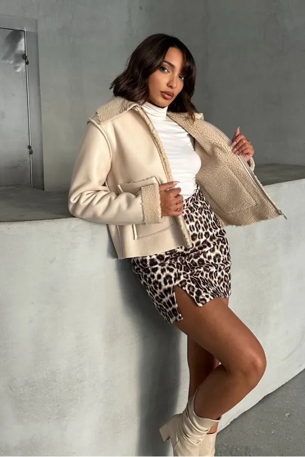 Manteau zippé en cuir laminé - Gris clair | TOPSHOW | F1511