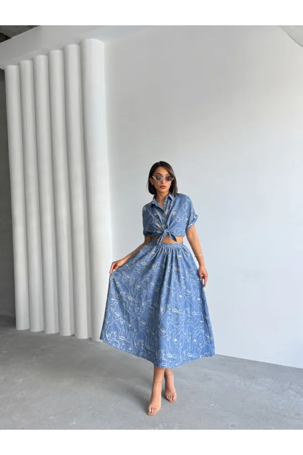 Embroidered Skirt - Dark Blue | Topshow | F1901