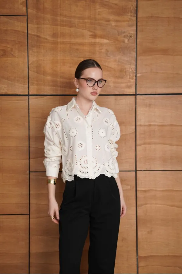 Embroidered Shirt - Cream | F1947 - Topshow