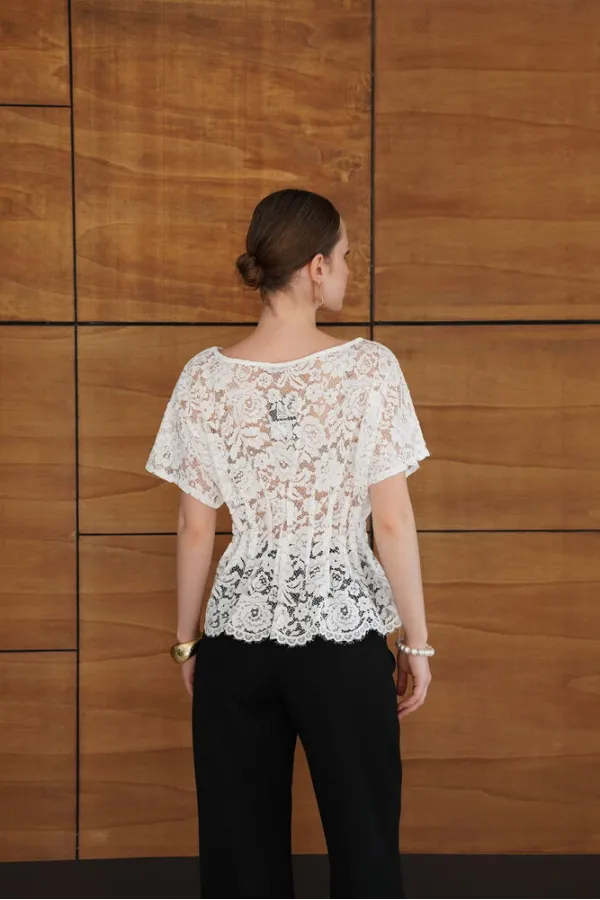 Waistband Embroidered Wholesale Blouse - Cream | D2966 - Topshow